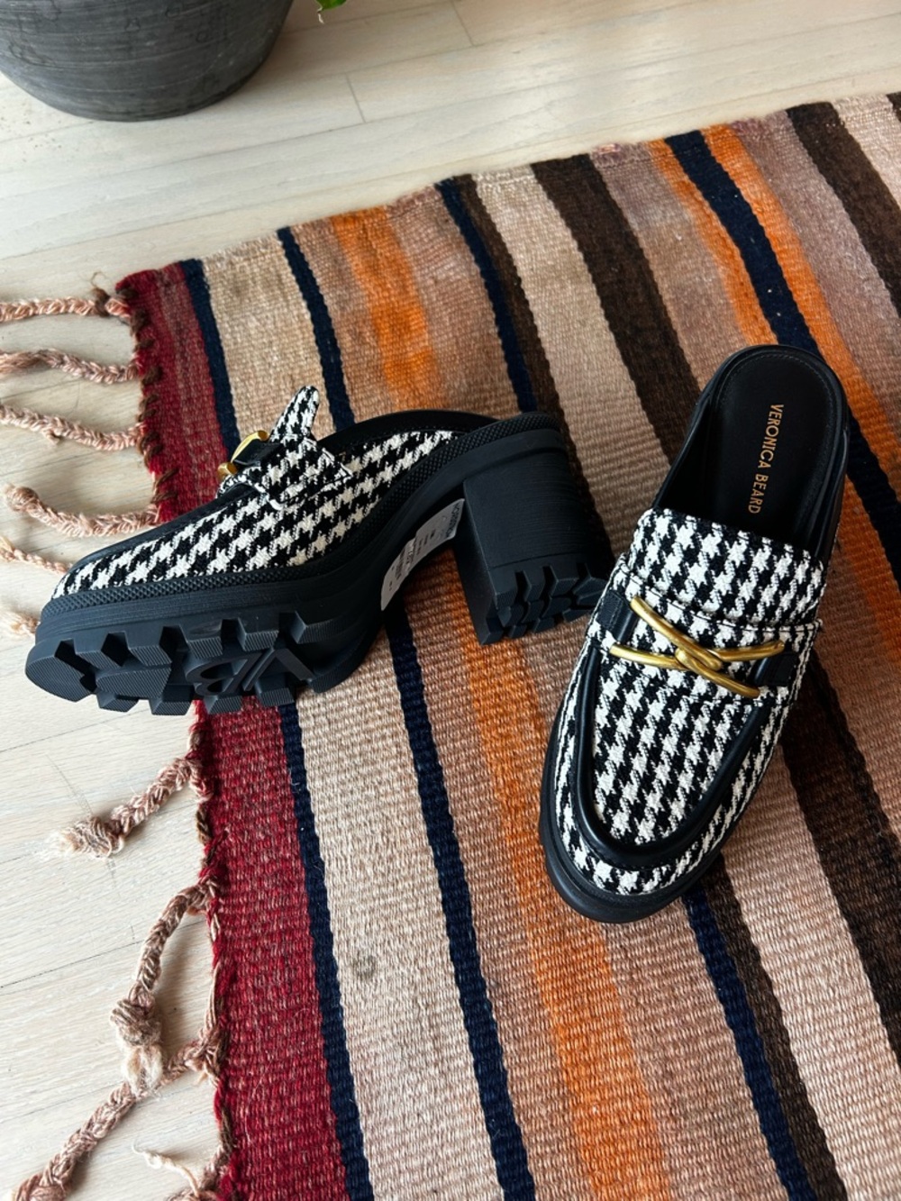 NWT Veronica Beard Wynter Houndstooth Heeled Mule Loafers - Picture 2 of 4